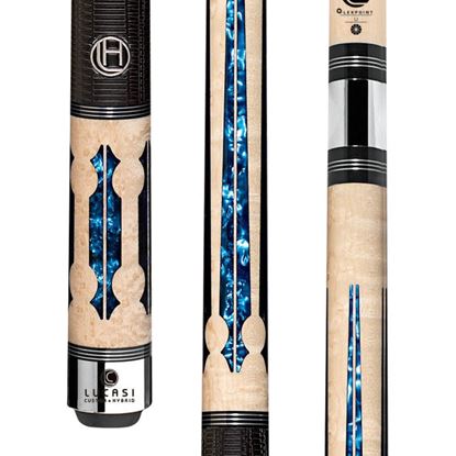 Picture of Lucasi Hybrid Natural Birdseye Maple & Blue Crush Cue with Sport G5 Grip - Uni-Loc / 12.75mm