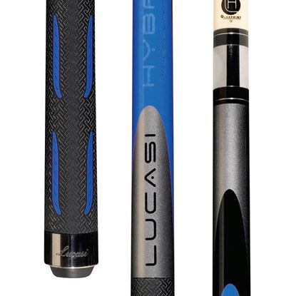 Picture of Lucasi Hybrid Genesis Blue & Metallic Silver Cue with Sport G5 Grip - Uni-Loc / 12.75mm