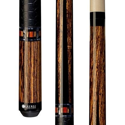 Picture of Lucasi Custom Exotic Bocote & Black Cue with Embossed Leather Wrap - Uni-Loc / 12.75mm