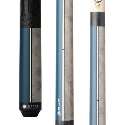 Picture of Lucasi Custom Duo Midnight Blue/Grey Wash Birdseye Cue with Embossed Leather Wrap - Uni-Loc / 11.75mm